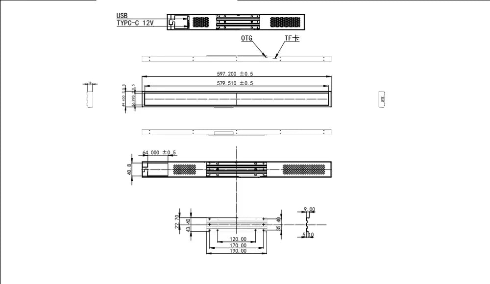23.1" Stretched Bar LCD Shelf Display – 579.5×37mm Viewable | Android Digital Signage | Cloud / Mobile / USB Upload